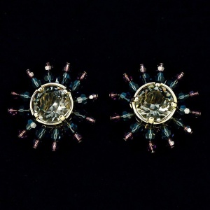 Swarovski Pink Blue Gold Star Burst Crystal Clip On Earrings